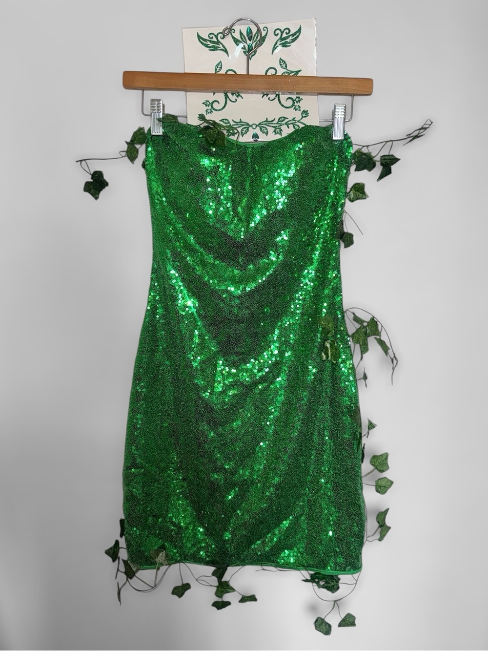 New Poison Ivy Green Sequin Strapless Mini Costume Dress Size Small